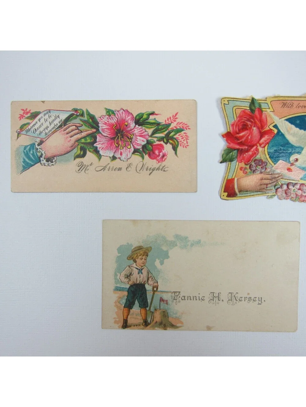Antique Ephemera Lot 10 Victorian Calling Cards Dove Hot Air Balloon Christmas